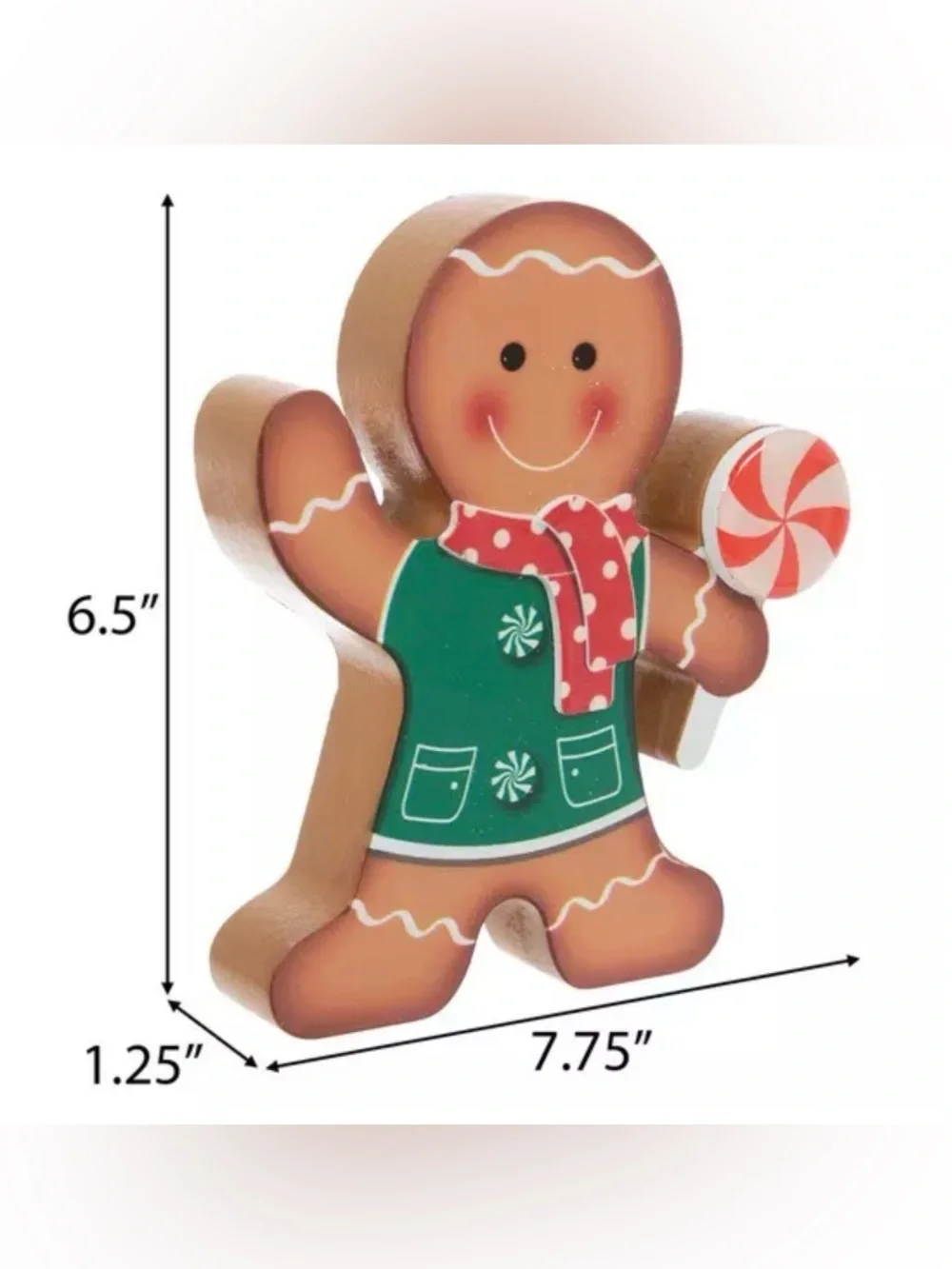 Holiday Gingerbread wood Figurine Decoration in Green and Red